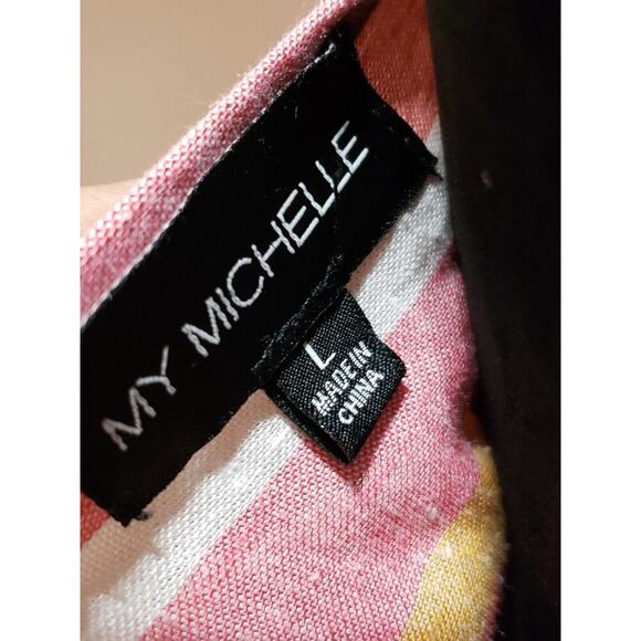 My Michelle Womens Pink Striped Linen Sweetheart Neck Sleeveless Tank Dress L - Picture 8 of 15